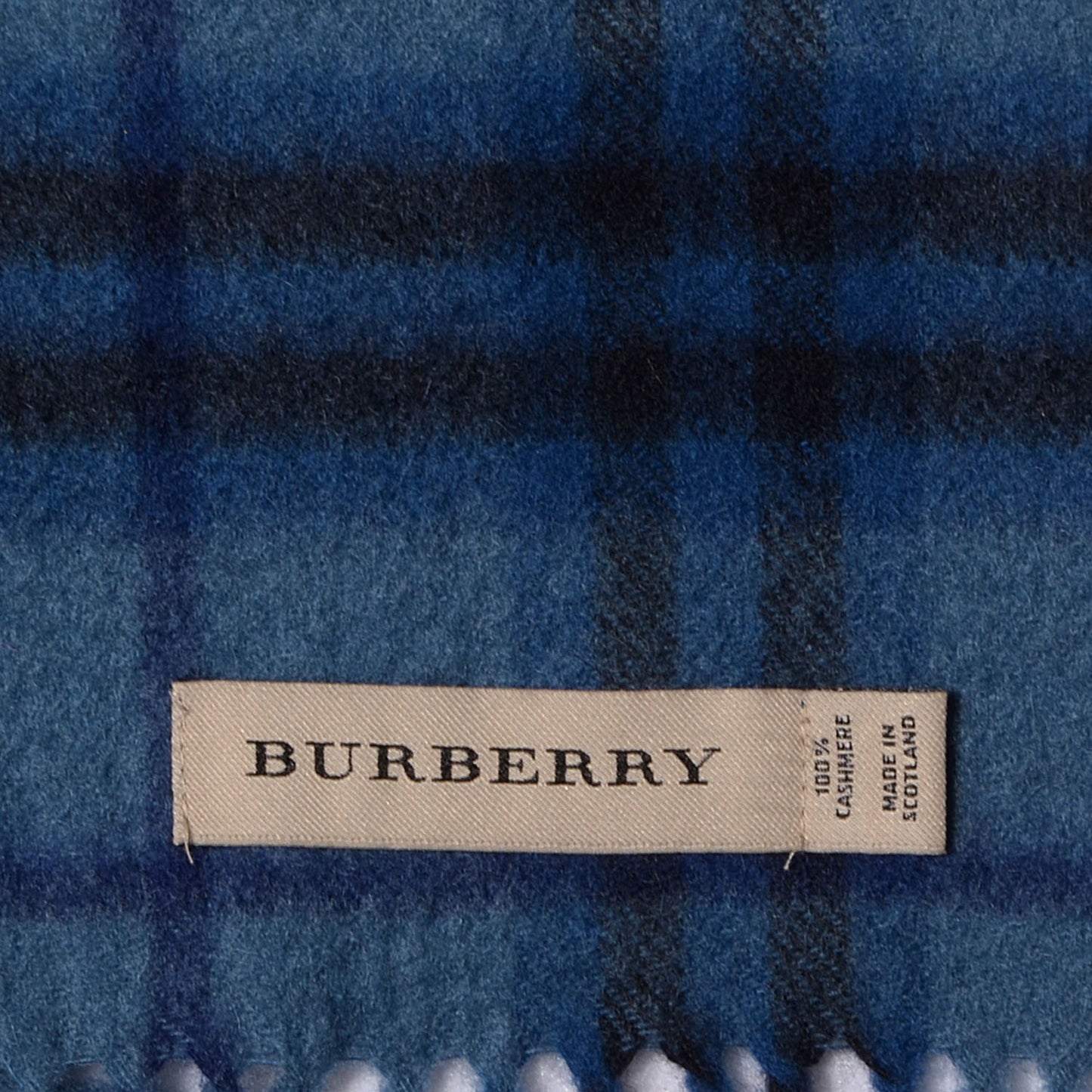 Cashmere Giant Check Fringe Scarf Blue