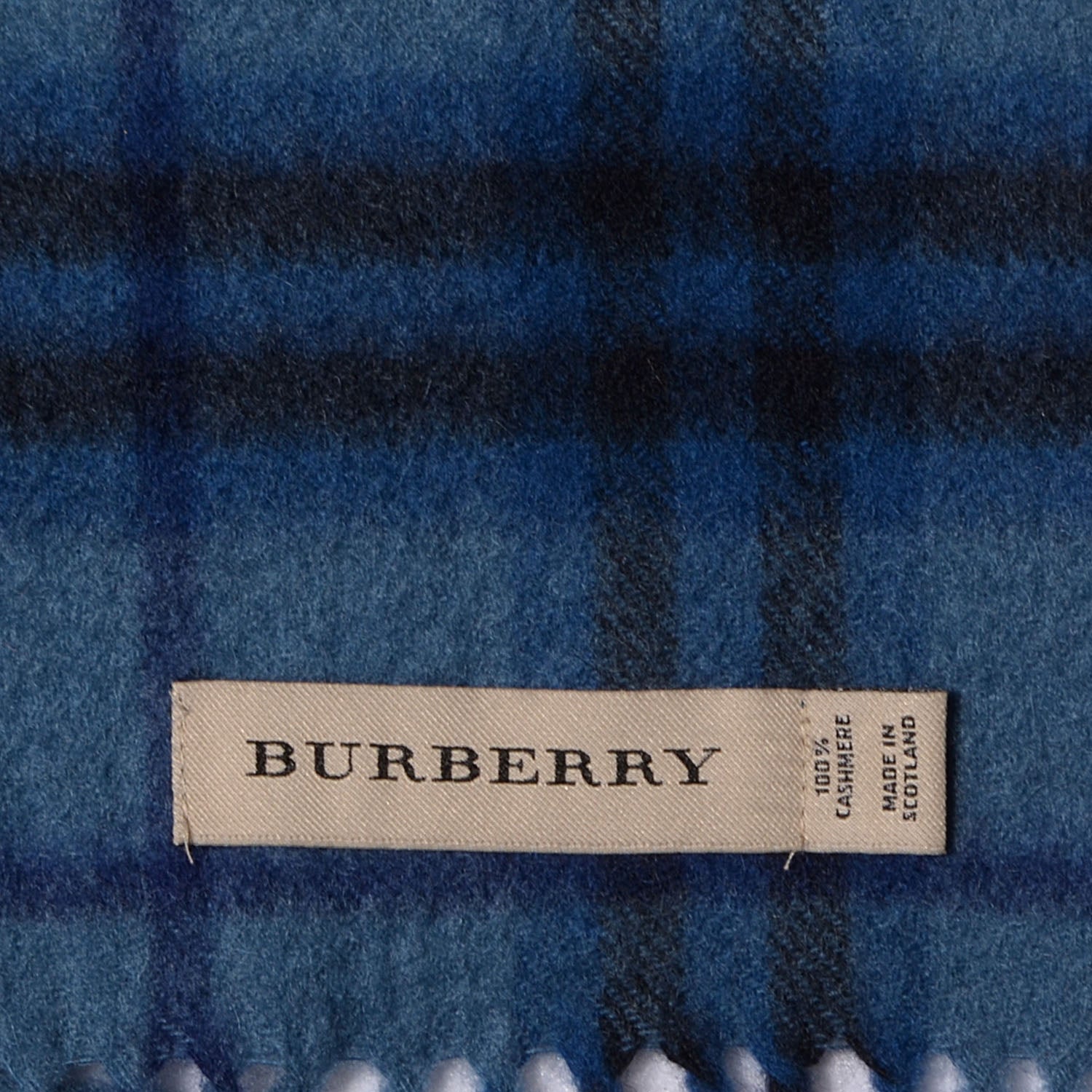 Burberry Cashmere Giant Check Fringe Scarf Blue 4 of 4