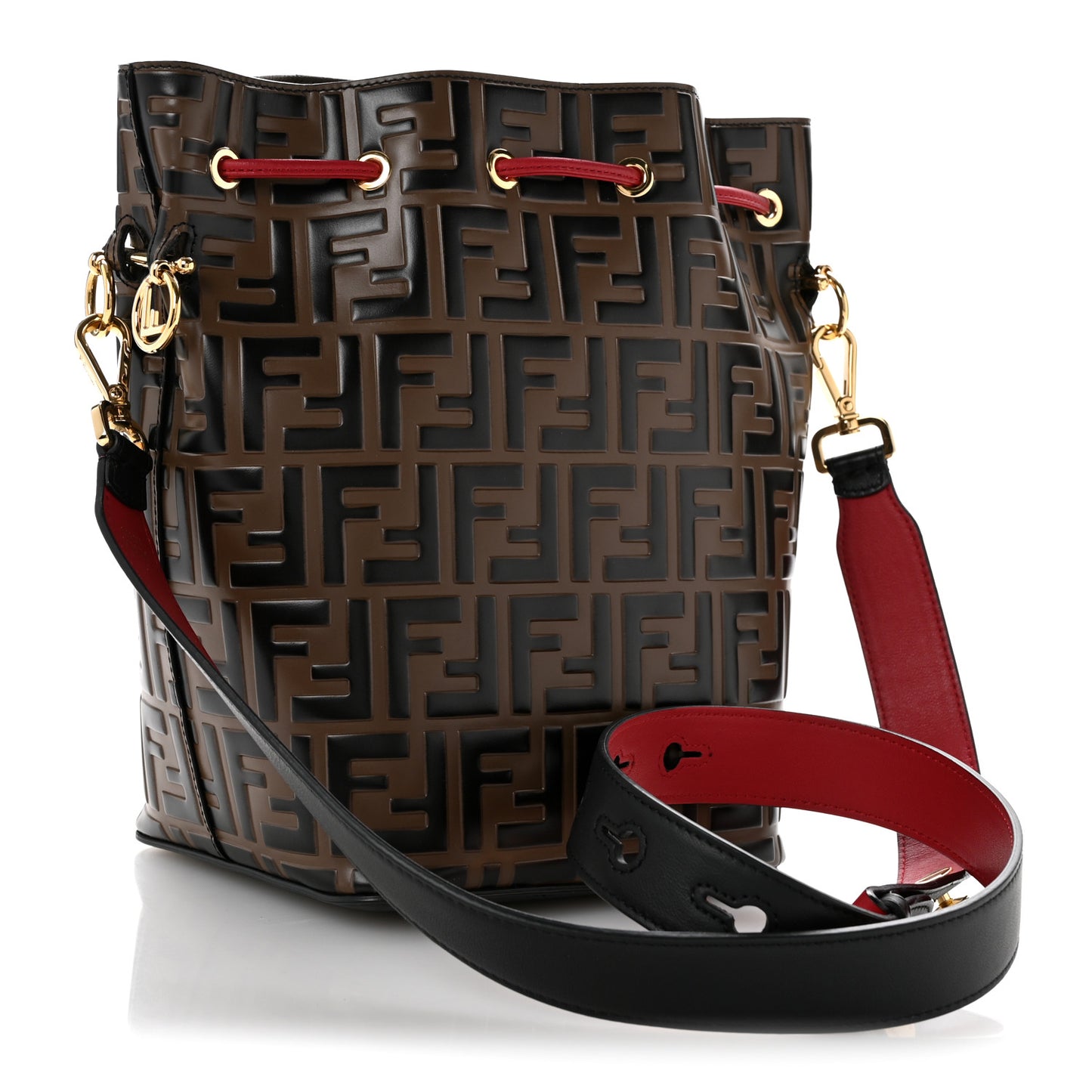 Vitello Grace F is Fendi Bi-Color FF 1974 Embossed Grande Mon Tresor Bucket Bag Maya Black Fragola