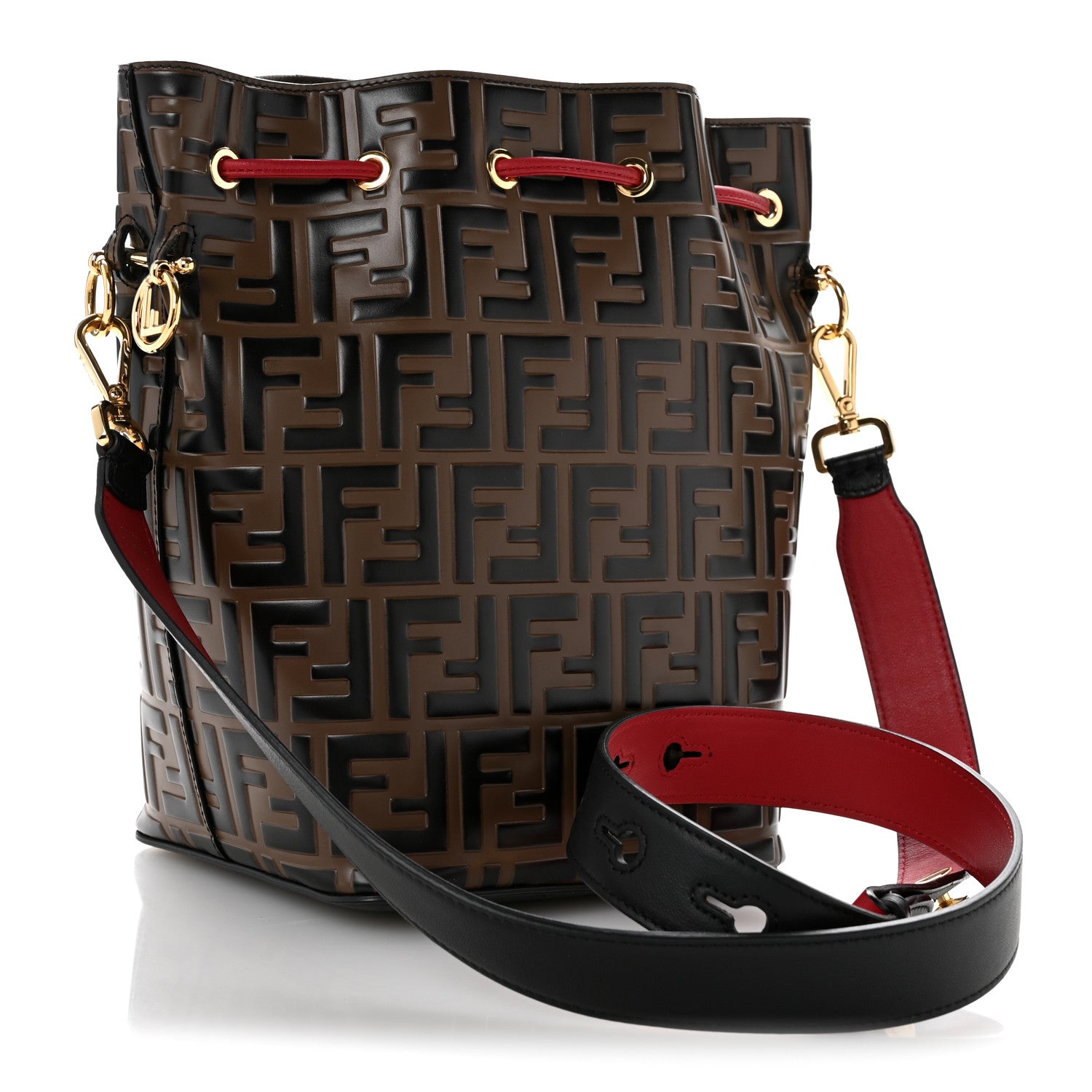 Fendi Vitello Grace F is Fendi Bi-Color FF 1974 Embossed Grande Mon Tresor Bucket Bag Maya Black Fragola 3 of 10