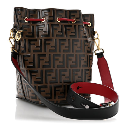 Fendi Vitello Grace F is Fendi Bi-Color FF 1974 Embossed Grande Mon Tresor Bucket Bag Maya Black Fragola 3 of 10