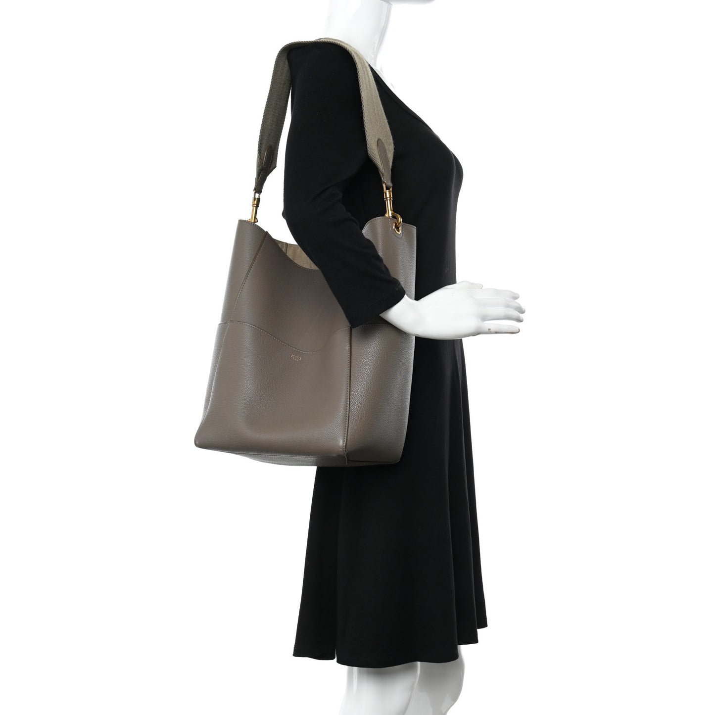 Soft Grained Calfskin Sangle Bucket Bag Taupe
