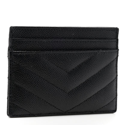 Saint Laurent Grain De Poudre Matelasse Chevron Monogram Credit Card Case Black 3 of 7
