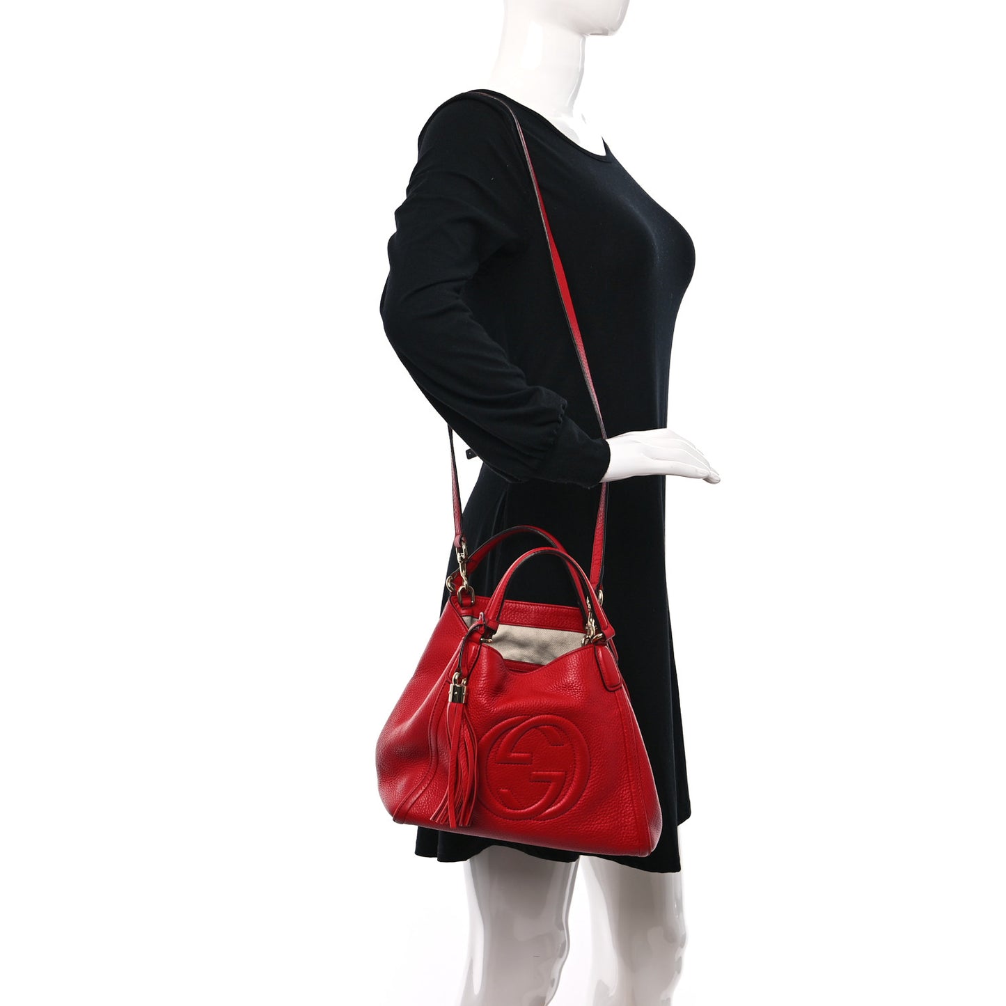 Pebbled Calfskin Small Soho Shoulder Bag Red