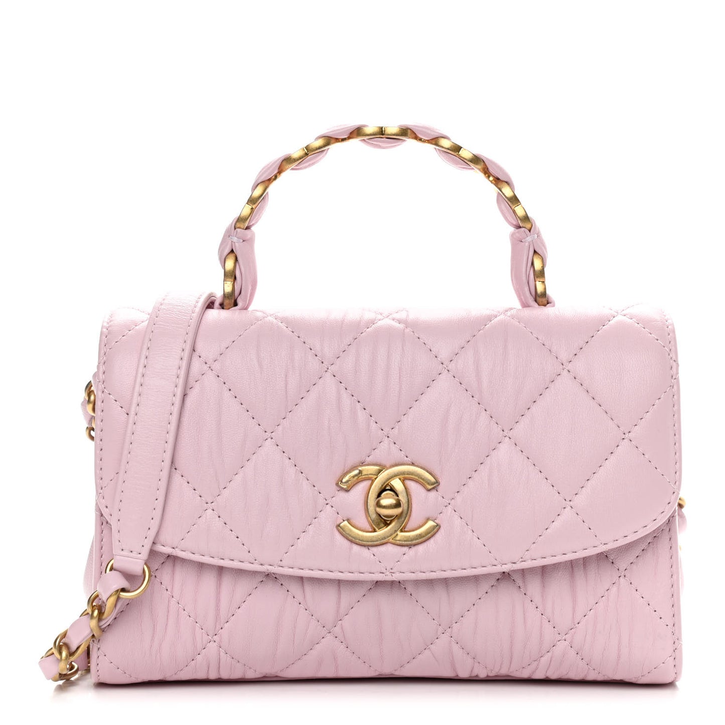 Crumpled Lambskin Quilted Mini CC Links Top Handle Flap Light Pink