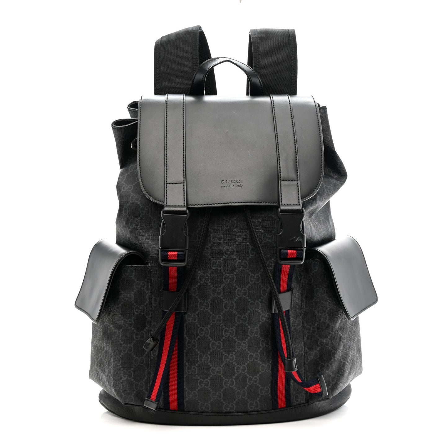 Soft GG Supreme Monogram Calfskin Web Double Buckle Backpack Black