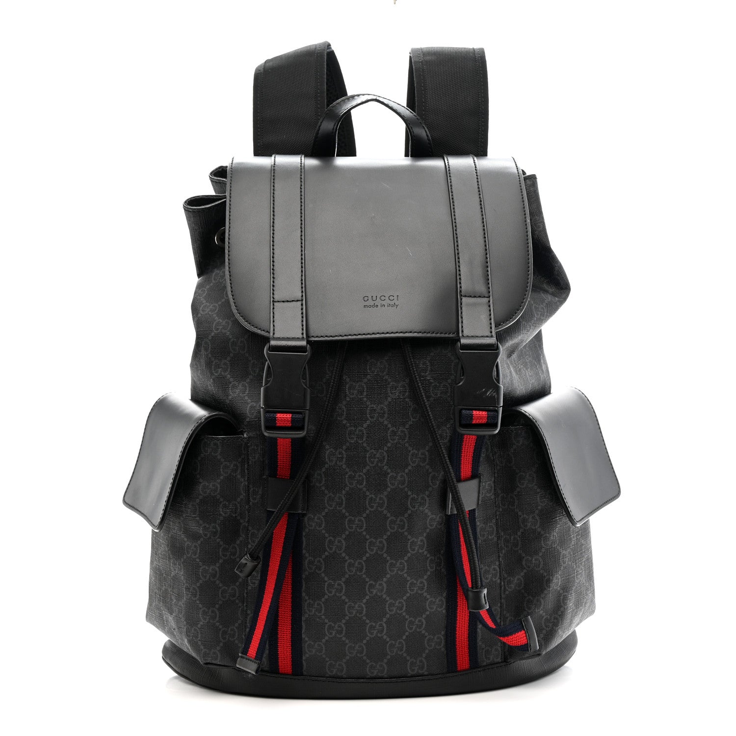 Gucci Soft GG Supreme Monogram Calfskin Web Double Buckle Backpack Black 1 of 12