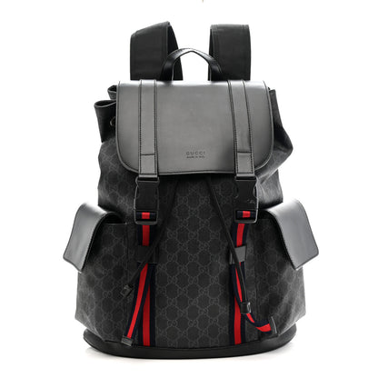 Gucci Soft GG Supreme Monogram Calfskin Web Double Buckle Backpack Black 1 of 12