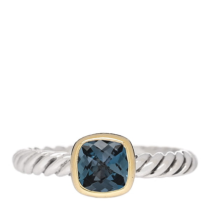 David Yurman Sterling Silver 18K Yellow Gold Blue Topaz Cushion Ring 54 7 1 of 5