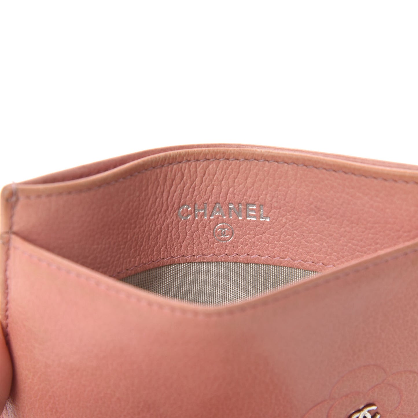 Goatskin Camellia Embossed Card Holder Orange