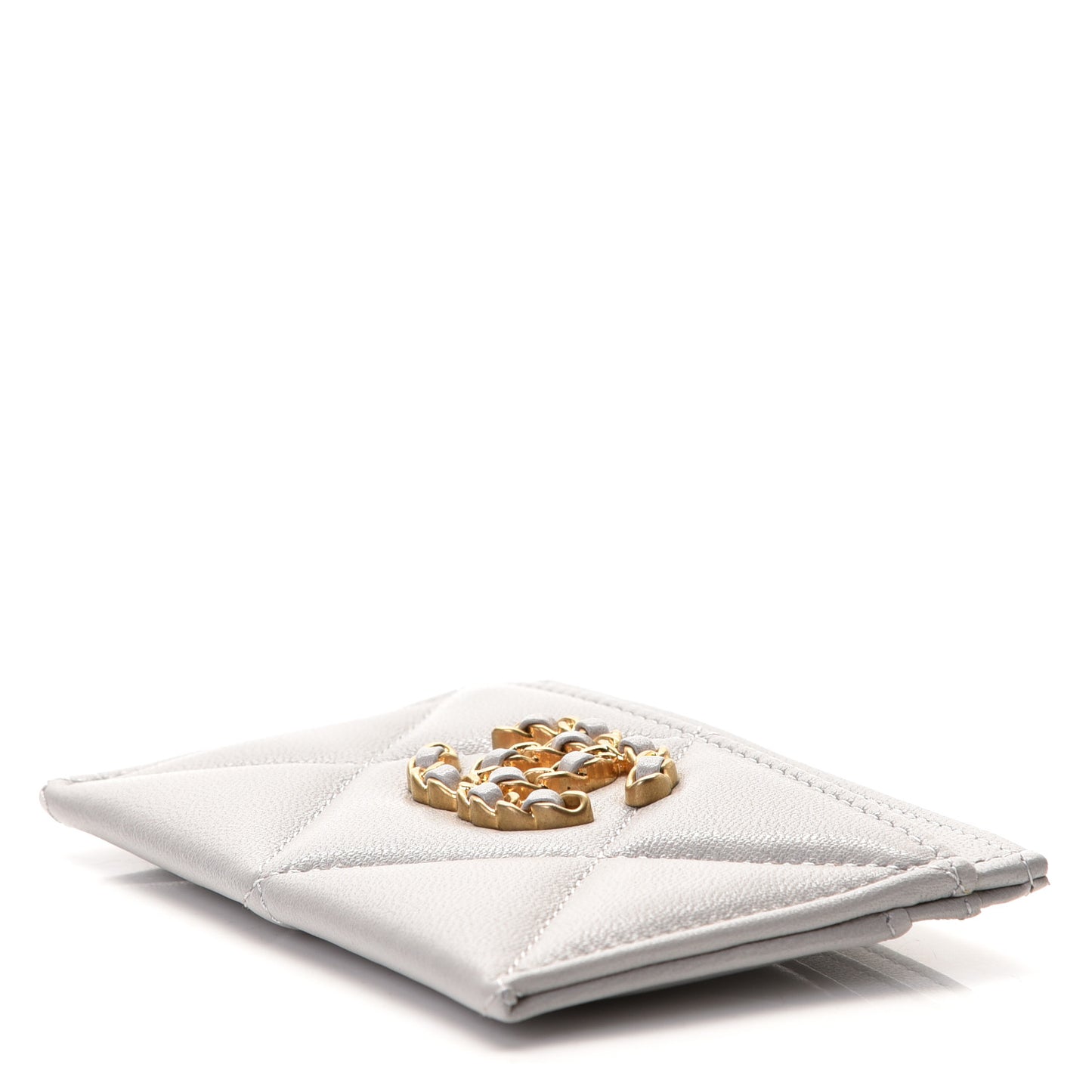 Lambskin Quilted Chanel 19 Card Holder Grey