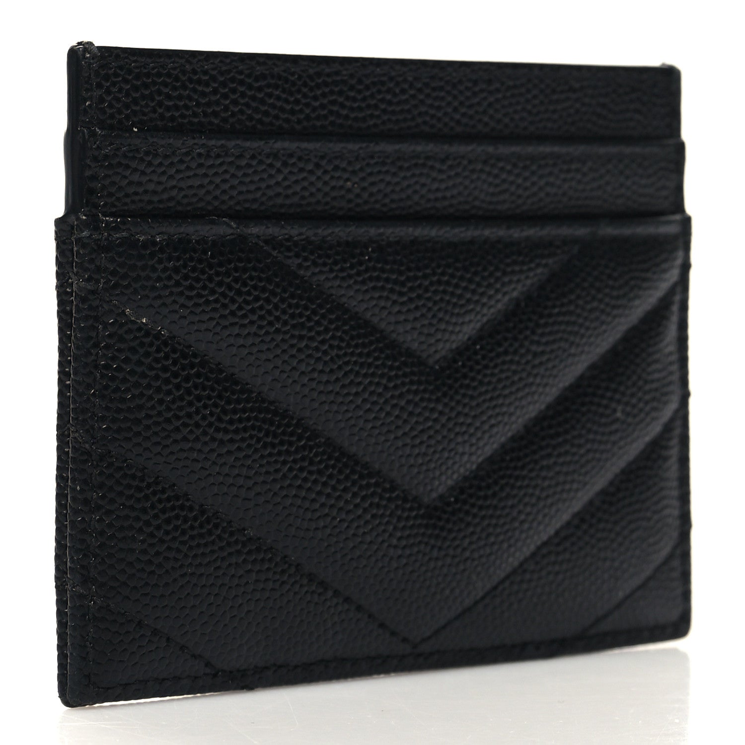 Saint Laurent Grain De Poudre Matelasse Chevron Monogram Credit Card Case Black 3 of 9