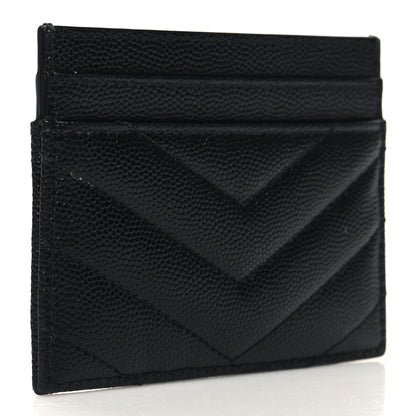 Saint Laurent Grain De Poudre Matelasse Chevron Monogram Credit Card Case Black 3 of 9