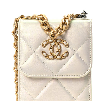Chanel Iridescent Calfskin Quilted Chanel 19 Phone Holder With Chain White 8 of 10