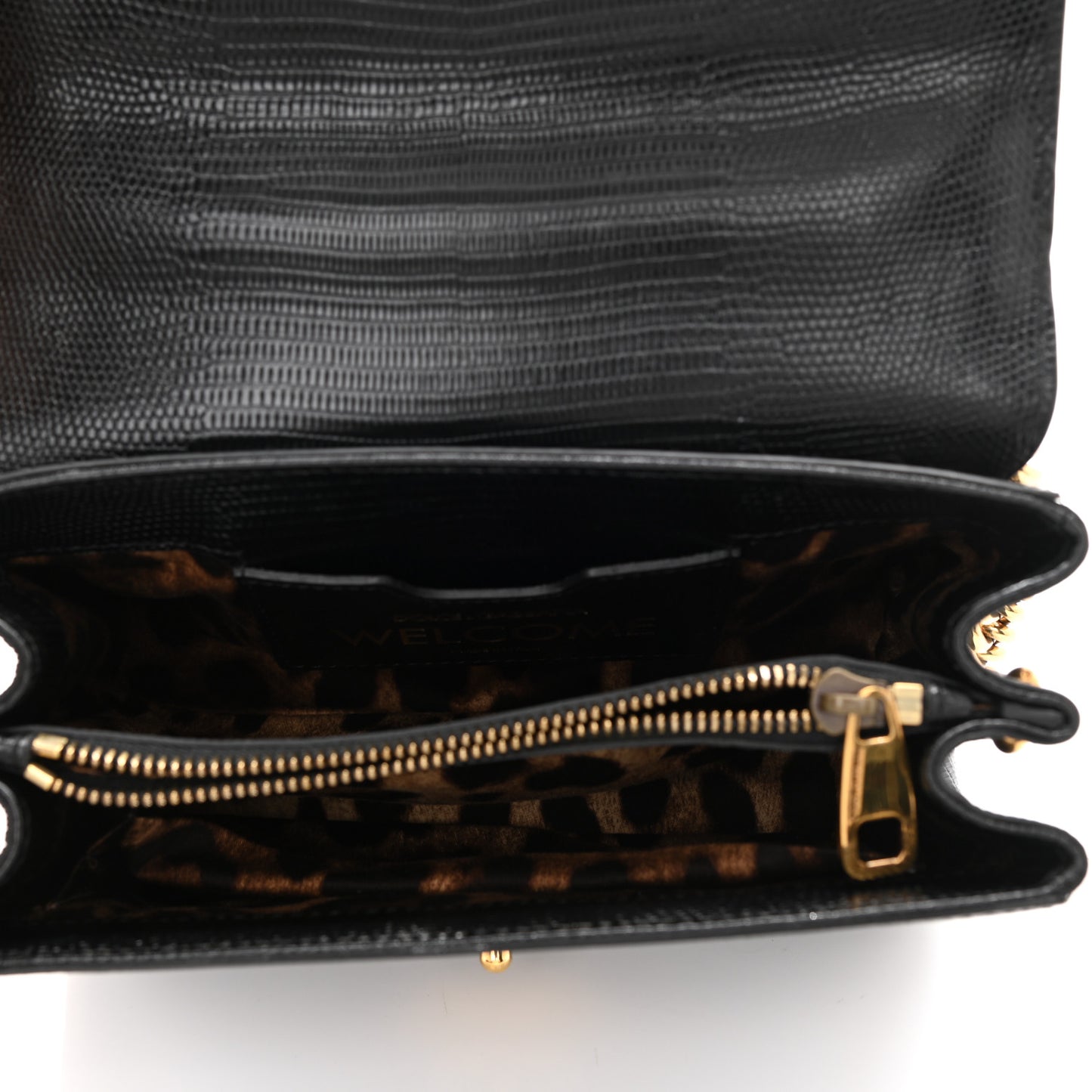 Iguana Calfskin Embossed Mini Welcome Crossbody Bag Black