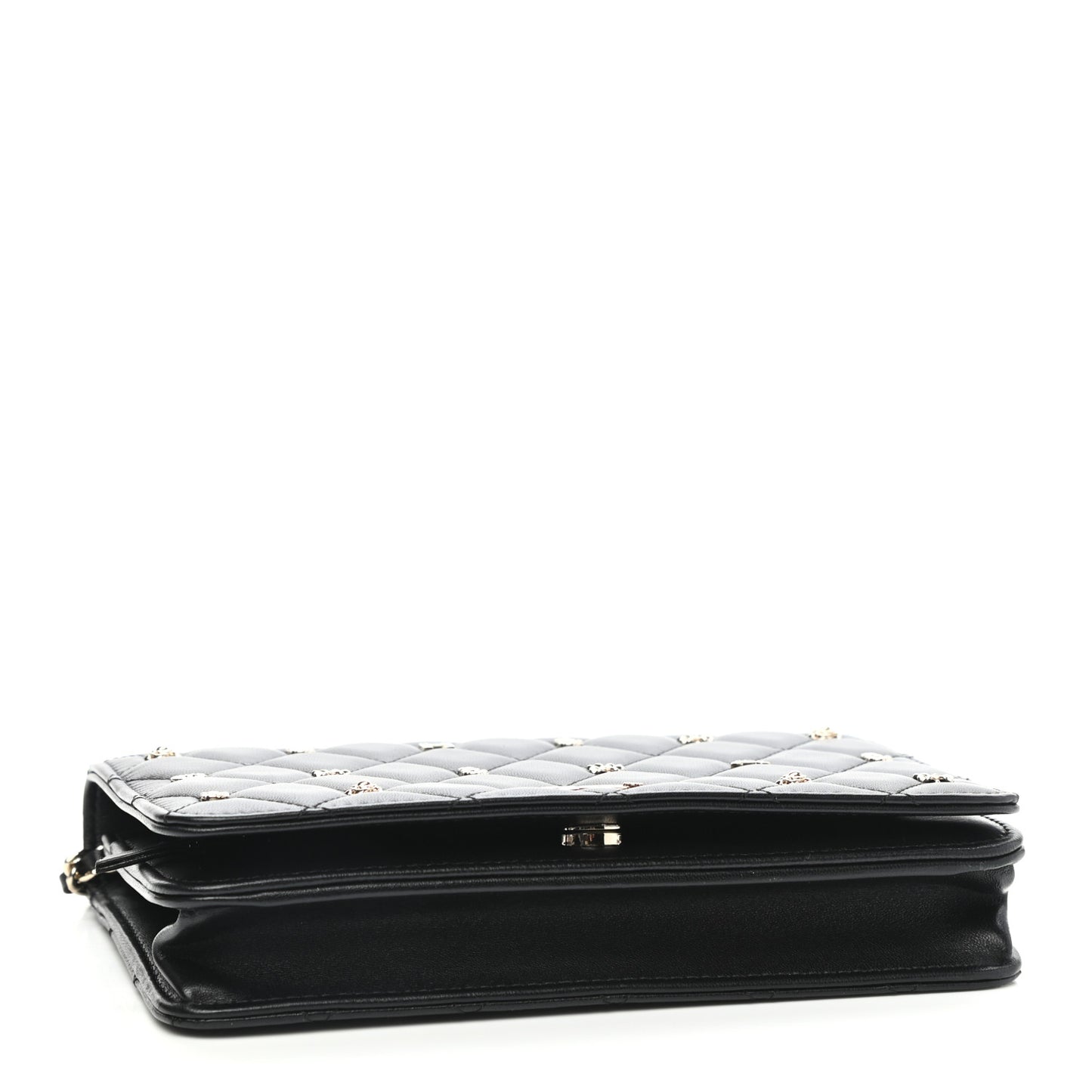 Lambskin Quilted Studded Wallet On Chain WOC Black
