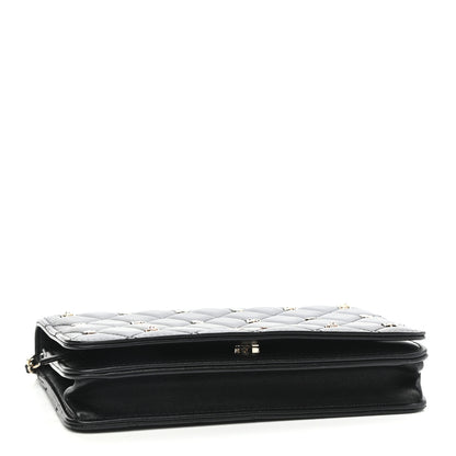 Chanel Lambskin Quilted Studded Wallet On Chain WOC Black 3 of 11