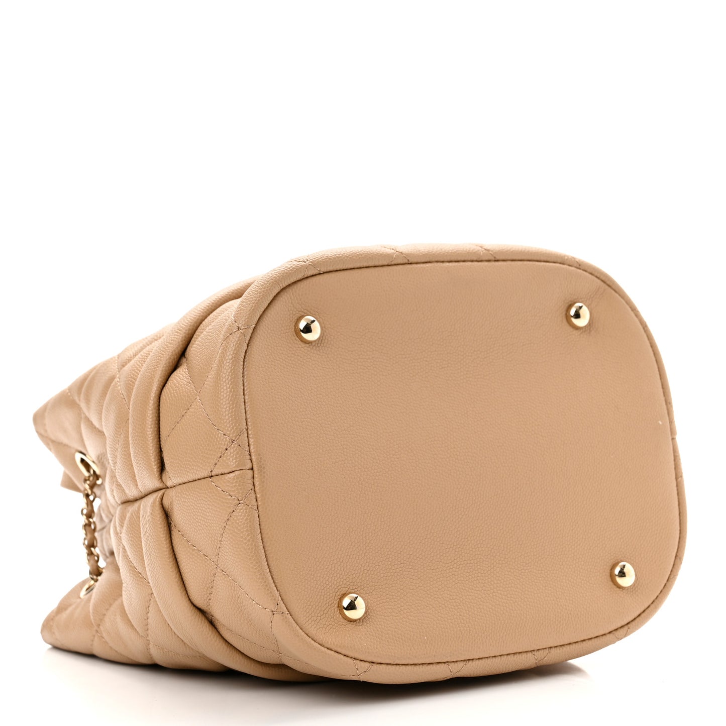 Caviar Quilted Rolled Up Bucket Drawstring Bag Beige