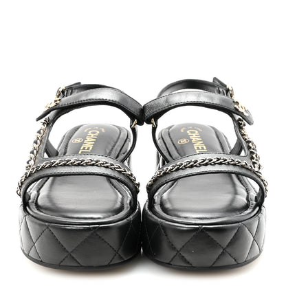 Chanel Lambskin Quilted Chain CC Platform Sandals 38.5 Black 3 of 10