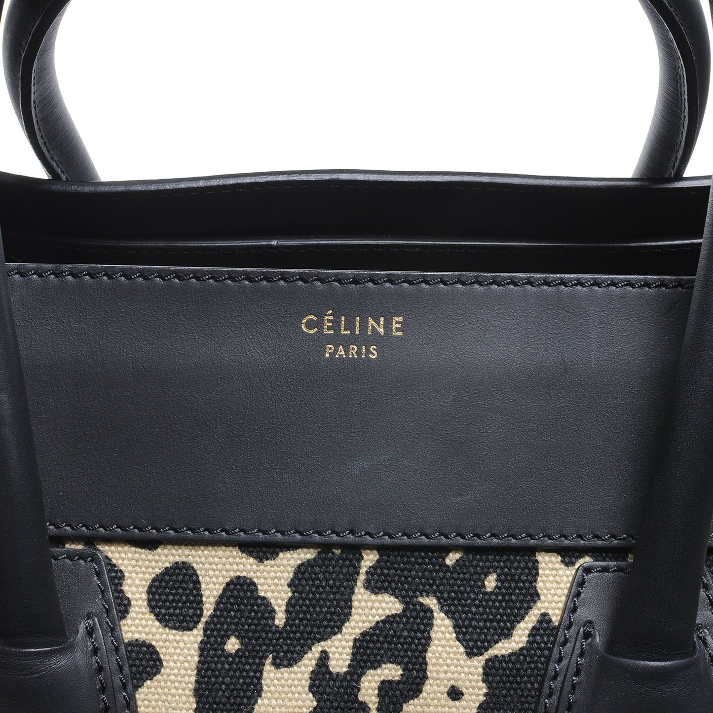 Linen Smooth Calfskin Leopard Print Medium Luggage Black