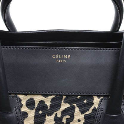 Celine Linen Smooth Calfskin Leopard Print Medium Luggage Black 5 of 8
