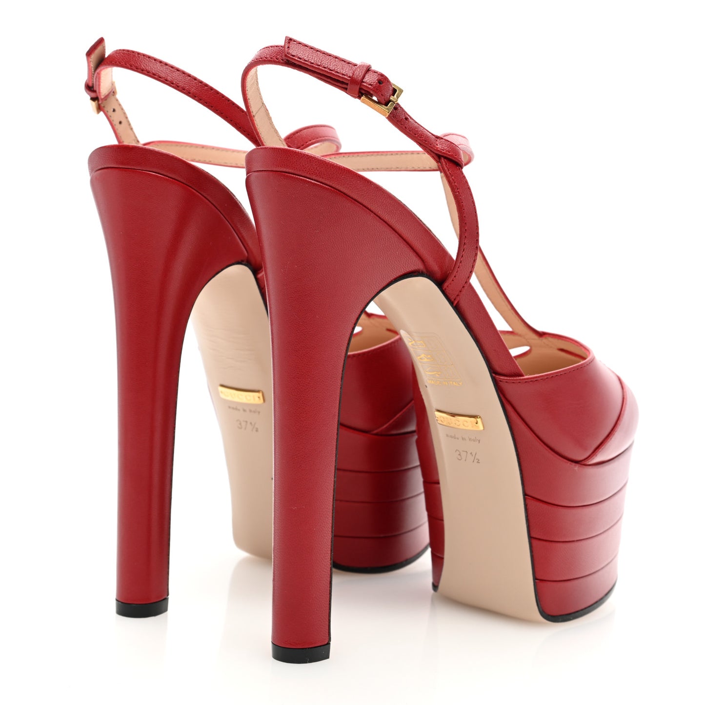 Malaga Kid Angel T-Strap Platform High Heel Pumps 37.5 Hibiscus Red
