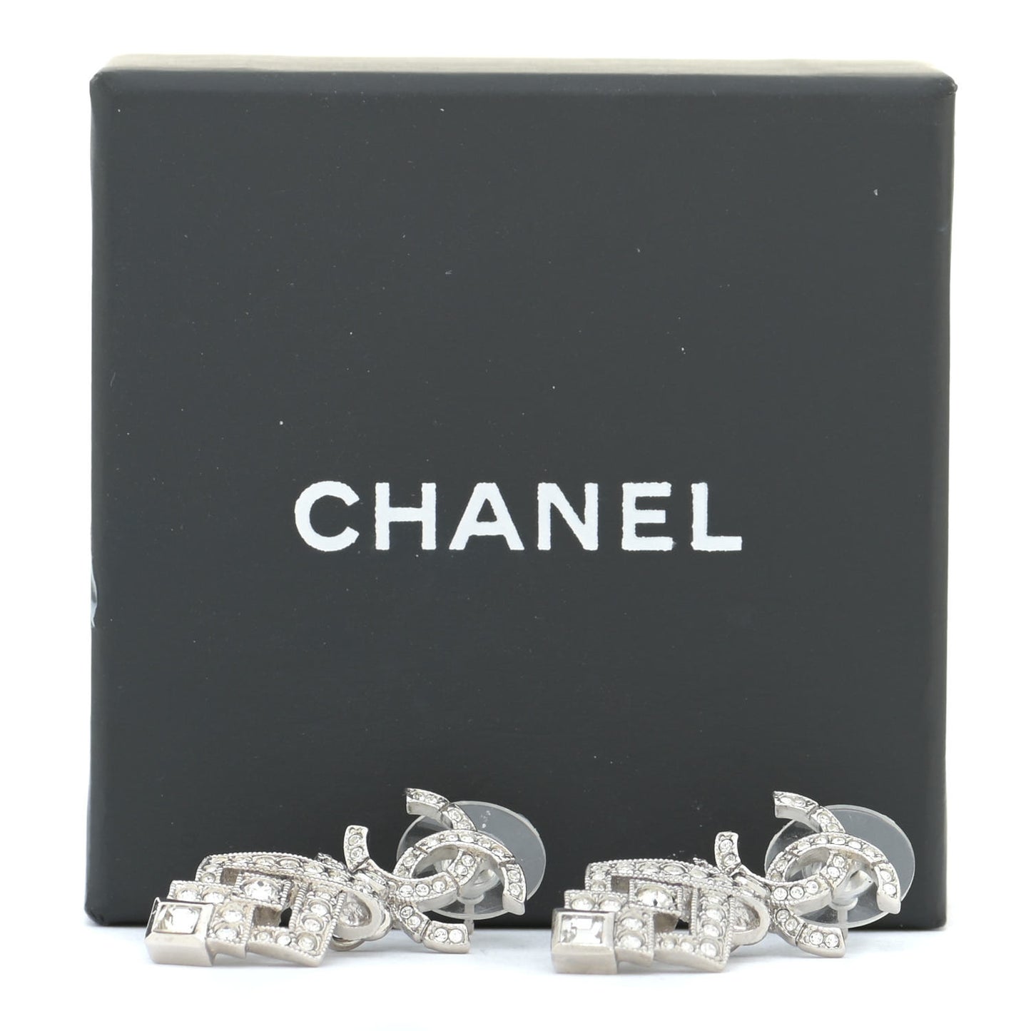 Crystal CC Drop Earrings Silver