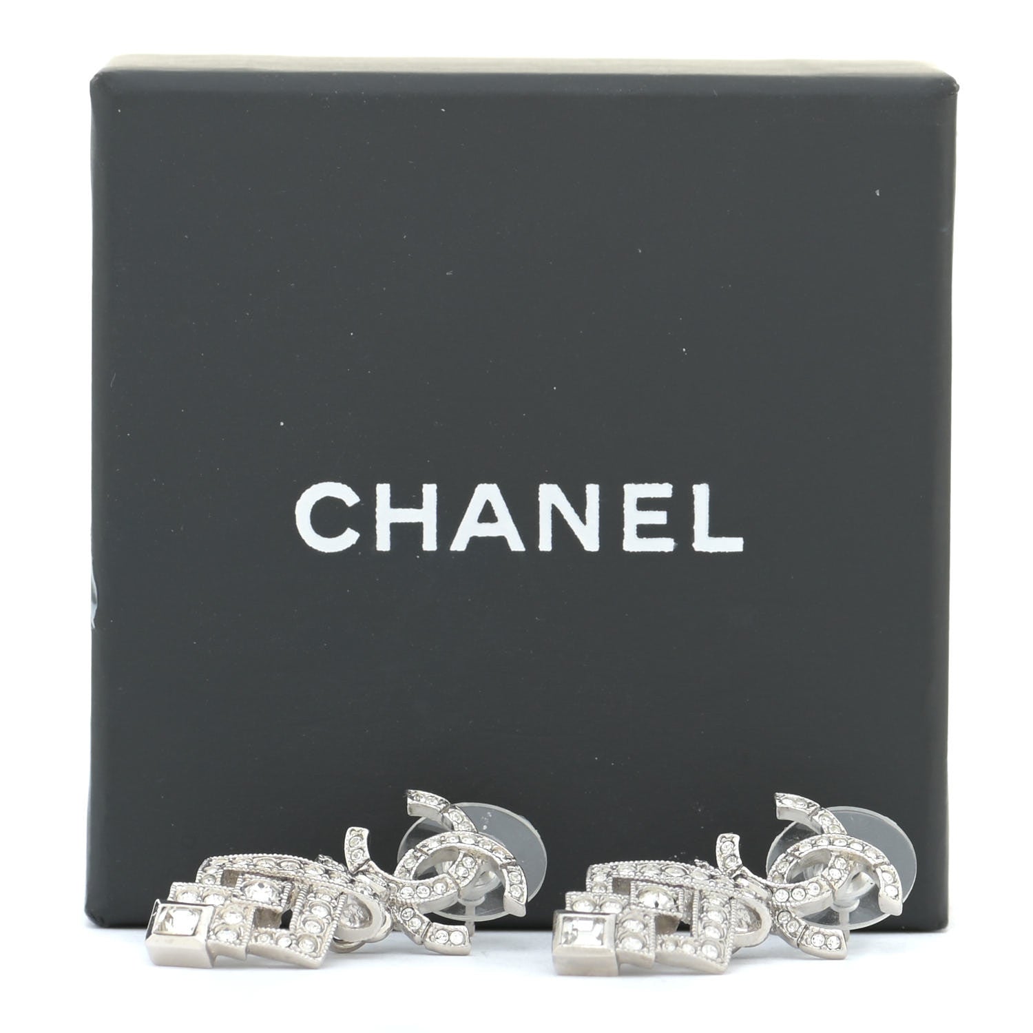 Chanel Crystal CC Drop Earrings Silver 5 of 5