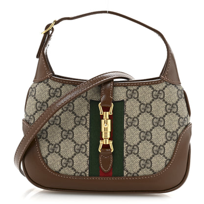 Gucci GG Supreme Monogram Azalea Calfskin Web Mini Jackie 1961 Hobo Beige Ebony Brown Sugar 1 of 12