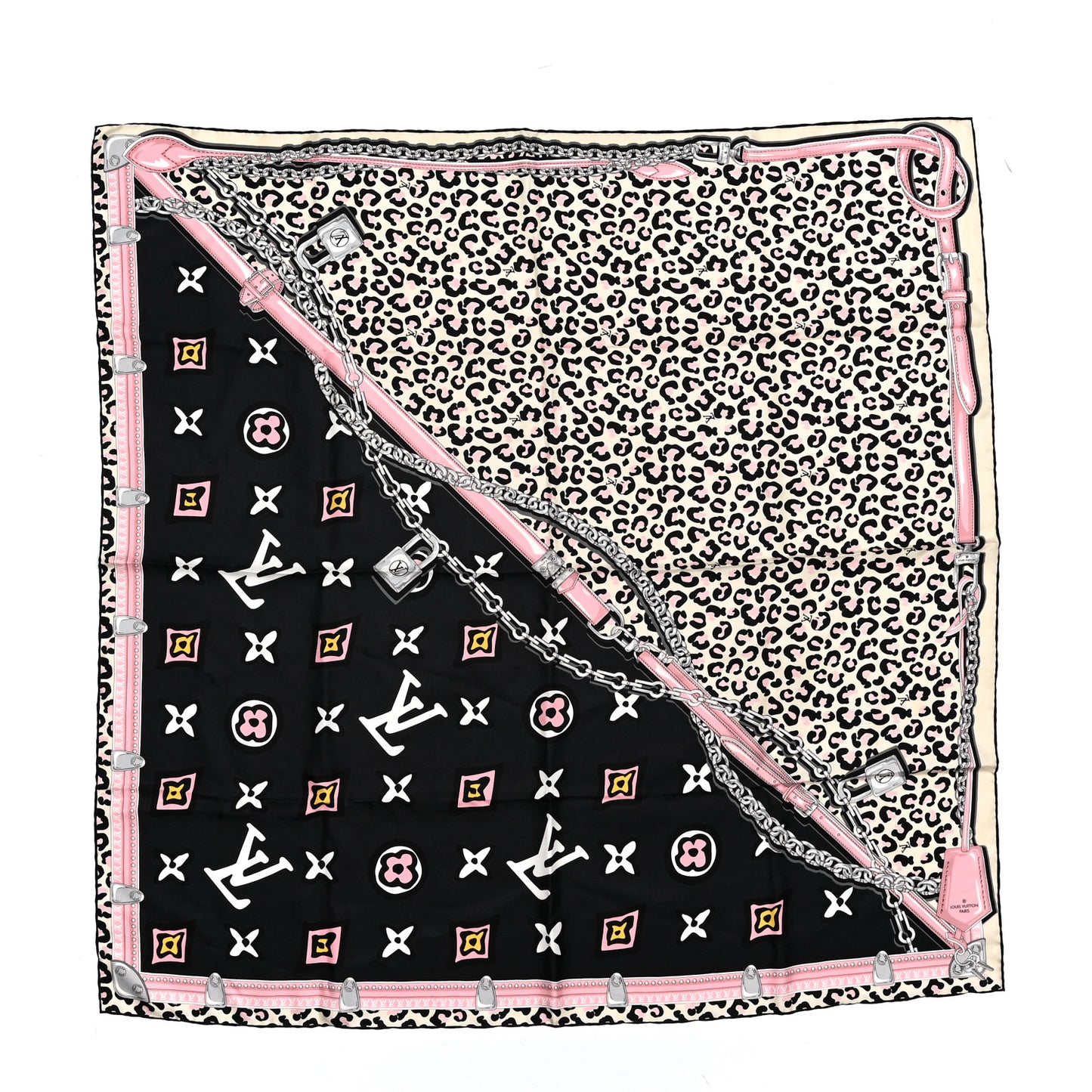 Silk Monogram Wild at Heart Square Scarf Black