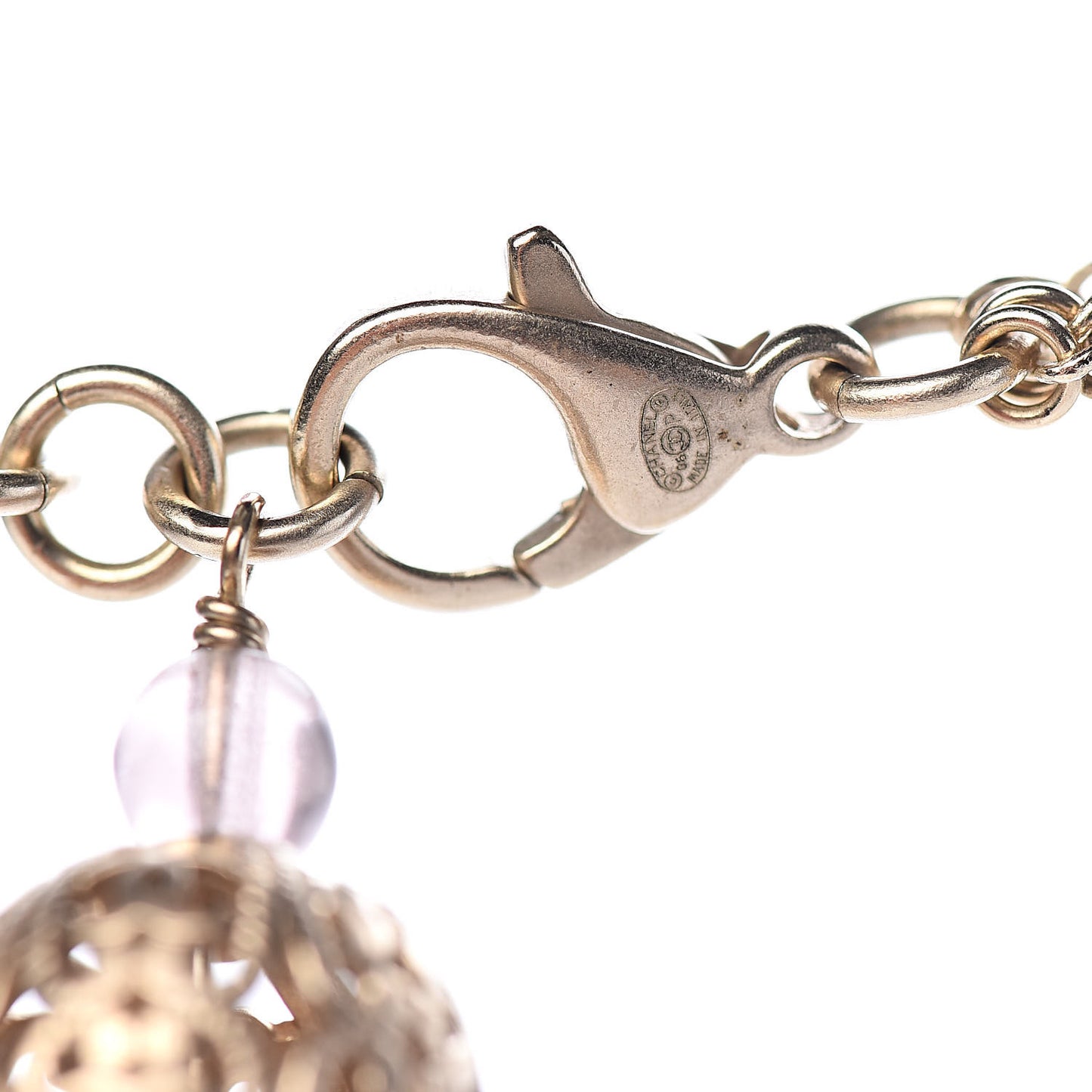 Gripoix Poured Glass CC Ball Long Necklace Gold Multicolor