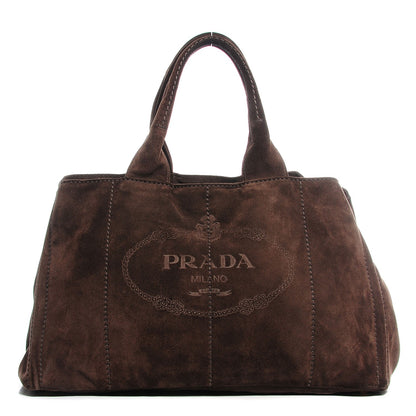 Prada Suede Scamosciato Logo Tote Brown 1 of 10