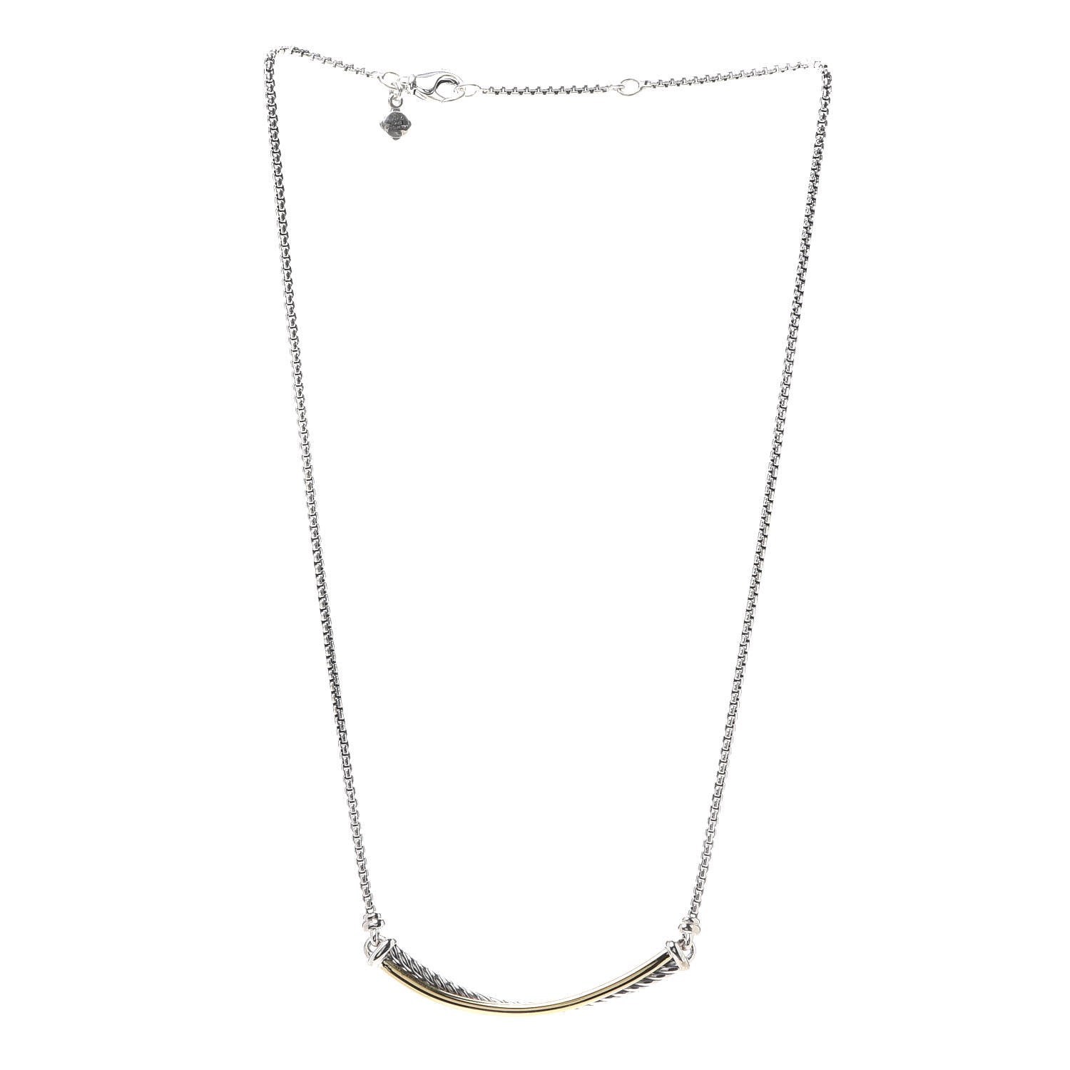 David Yurman Sterling Silver 18K Yellow Gold Crossover Bar Pendant Necklace 3 of 5