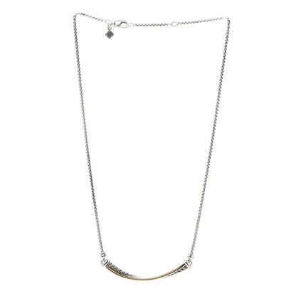 David Yurman Sterling Silver 18K Yellow Gold Crossover Bar Pendant Necklace 3 of 5