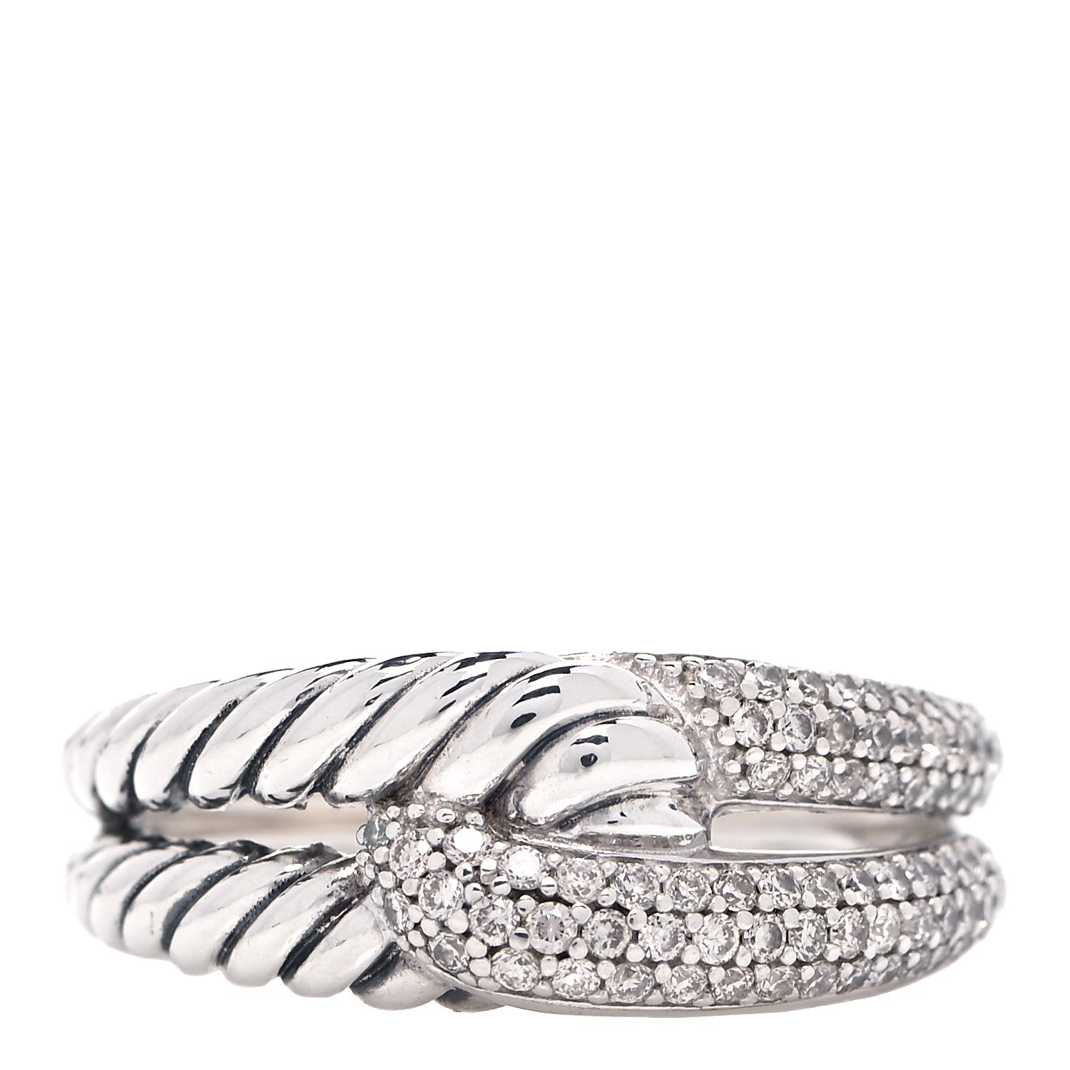 David Yurman Sterling Silver Pave Diamond Single Loop Labyrinth Ring 54 7 1 of 5
