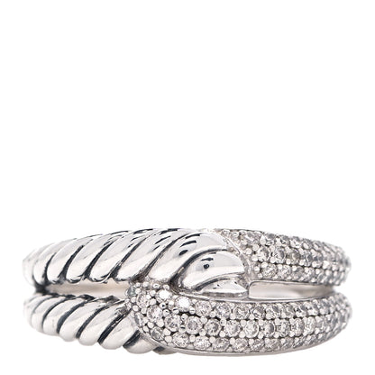 David Yurman Sterling Silver Pave Diamond Single Loop Labyrinth Ring 54 7 1 of 5