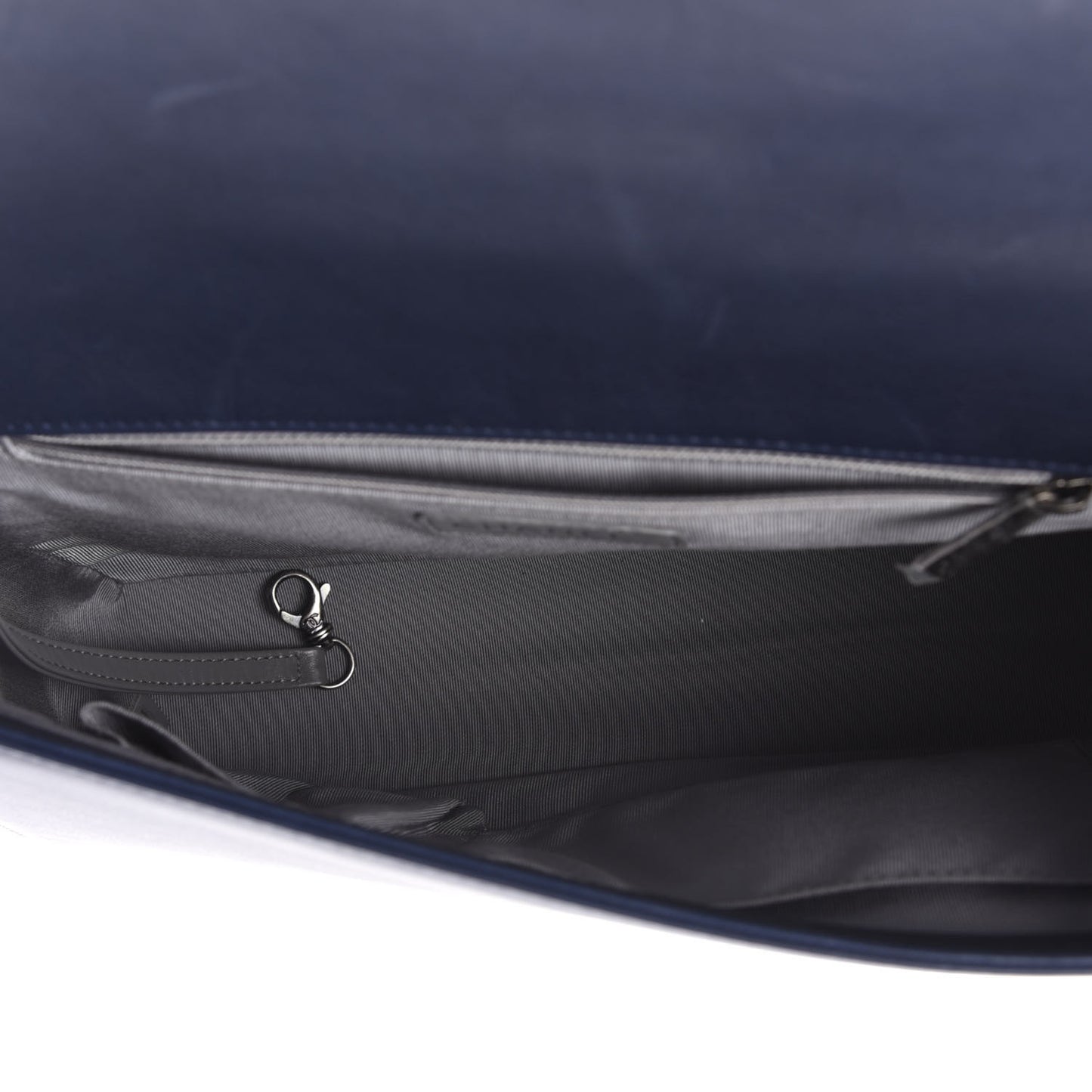 Calfskin Double Stitch Large Boy Flap Navy Blue