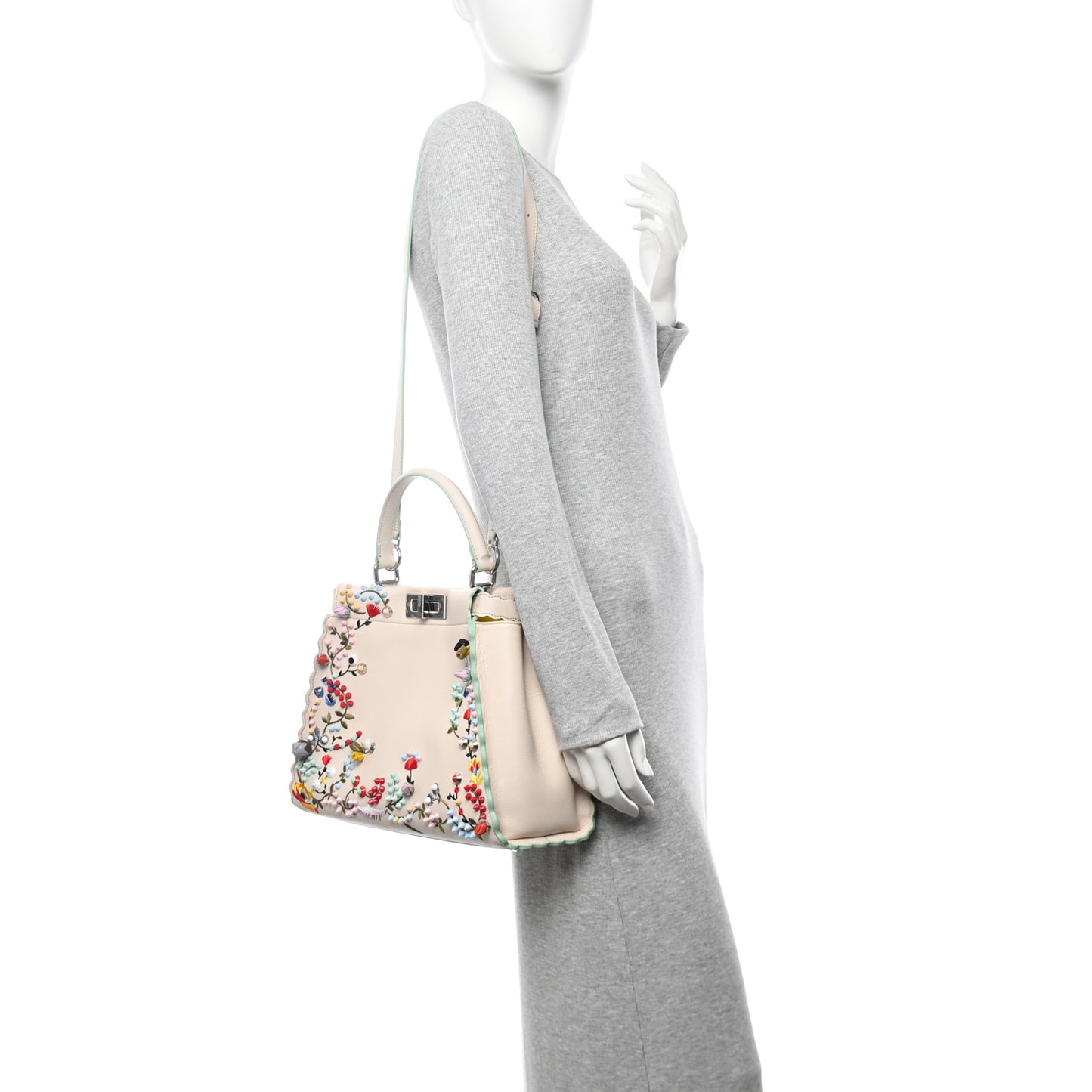 Vitello Seta Shiny Nappa Pearl Scalloped Studded Floral Embroidered Medium Peekaboo Iconic Satchel Camelia Multicolor
