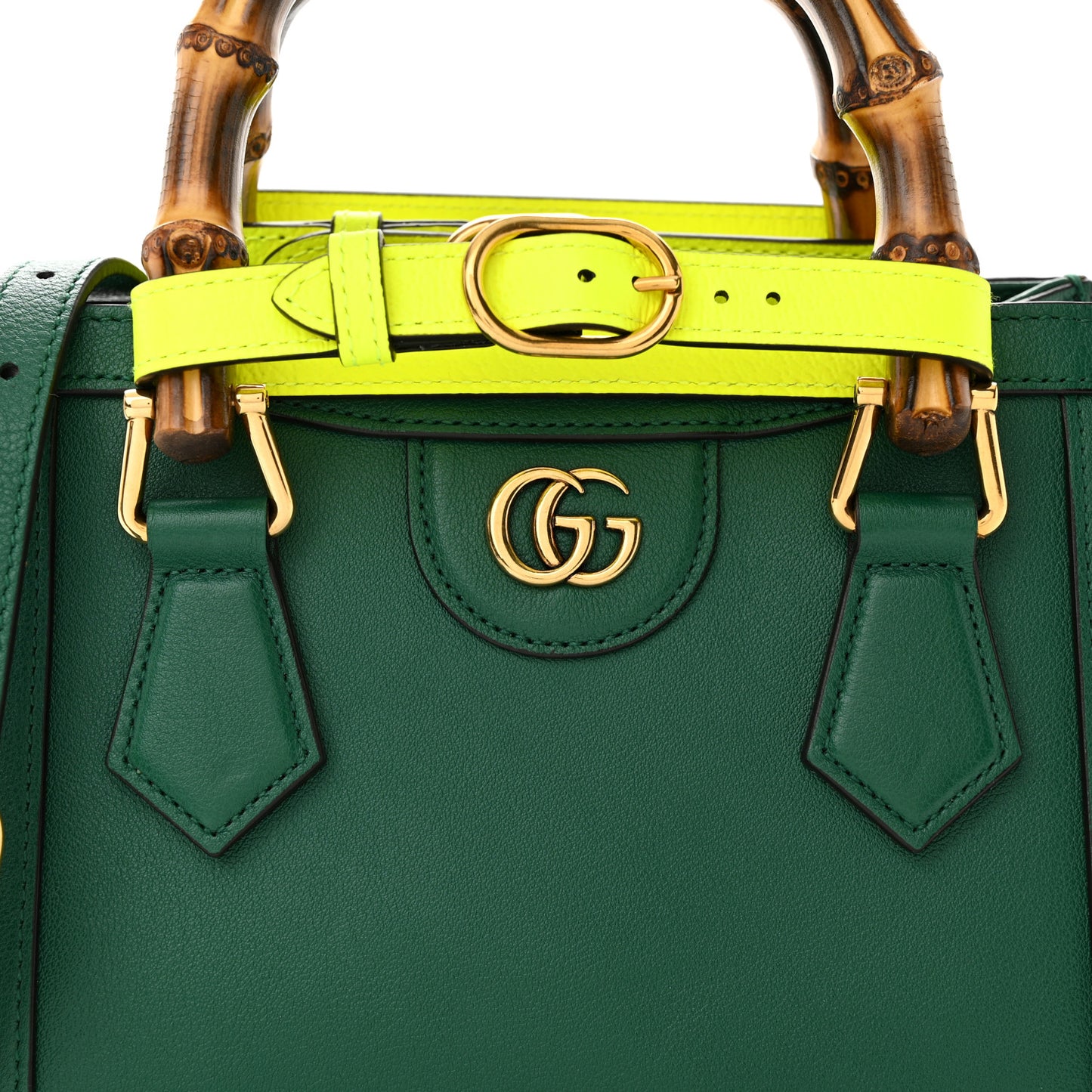 Wonka Grain Calfskin Mini Diana Tote Bag Green Yellow Fluo