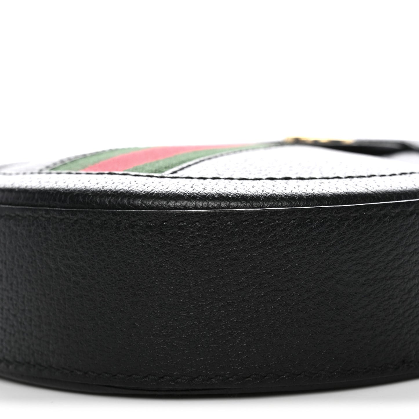Grained Calfskin Web Mini Ophidia Round Shoulder Bag Black