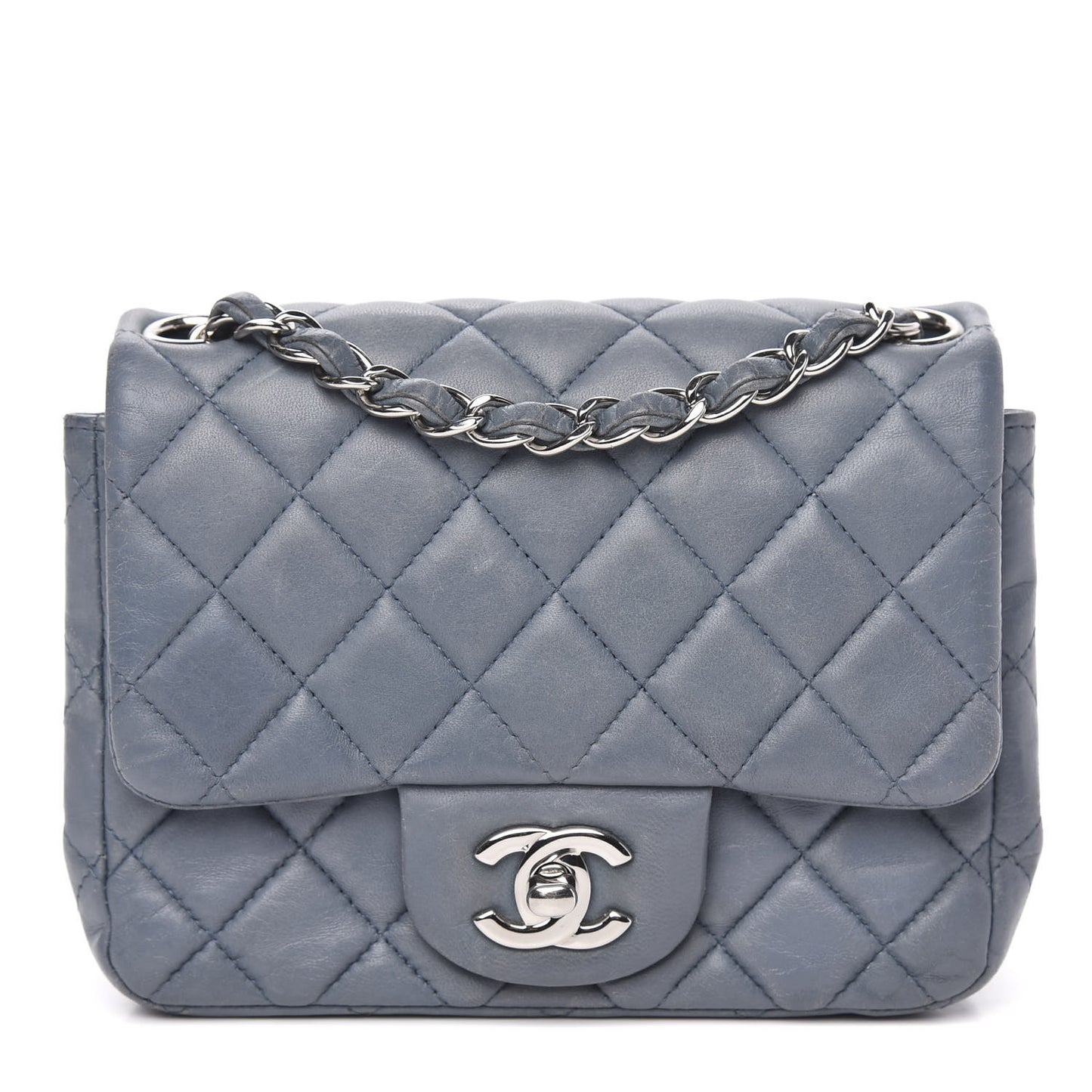 Lambskin Quilted Mini Square Flap Blue