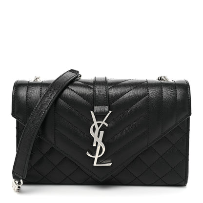 Saint Laurent Grain De Poudre Textured Mixed Matelasse Triquilt Small Monogram Satchel Black 1 of 13