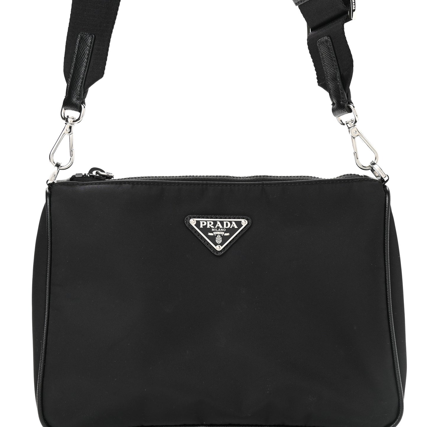 Re-Nylon Saffiano Pocket Zippered Shoulder Bag Black