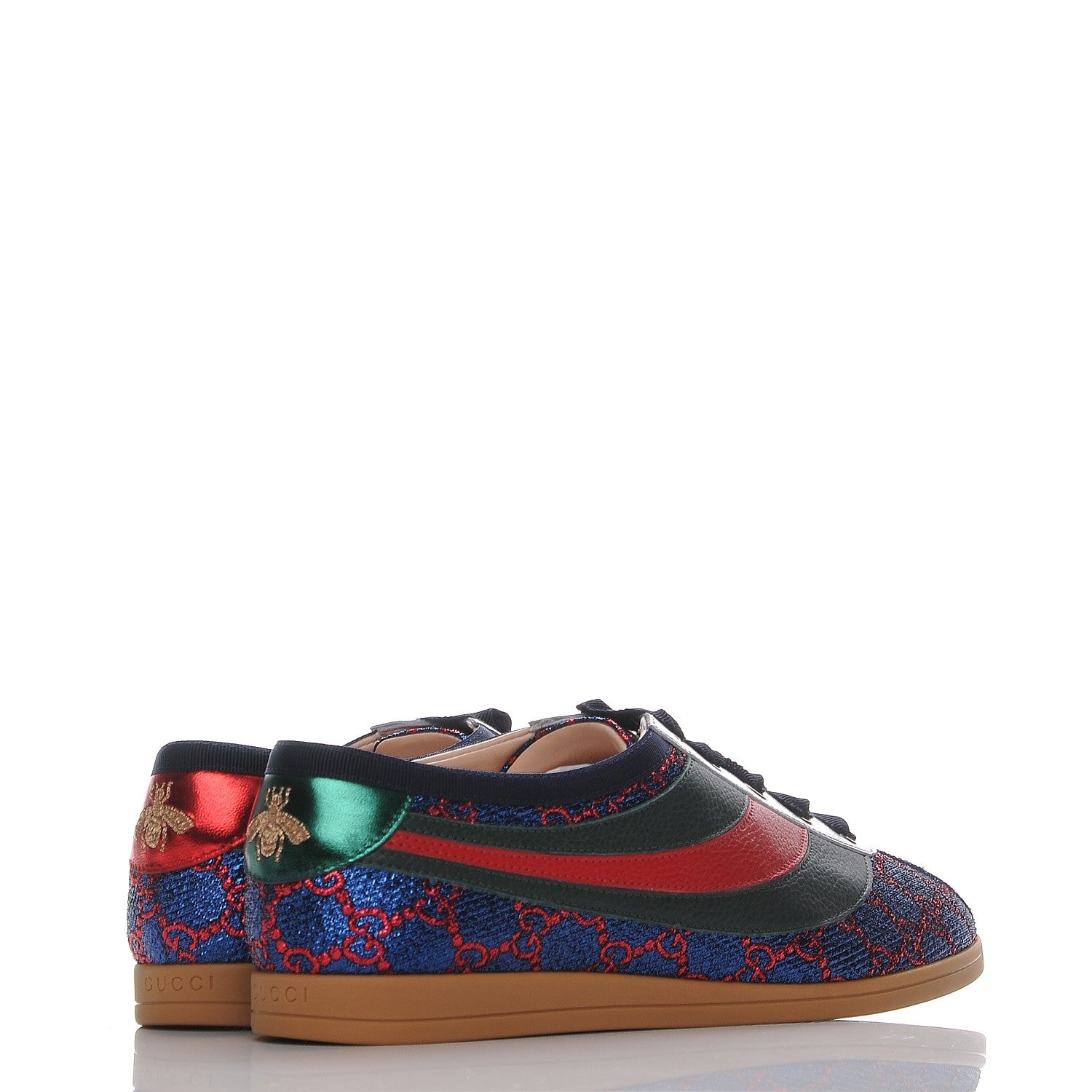 Gucci Lurex Calfskin Web GG Monogram Womens Falacer Sneakers 41 Iridescent Blue Iridescent Red Silver 4 of 12