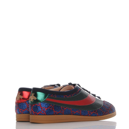 Gucci Lurex Calfskin Web GG Monogram Womens Falacer Sneakers 41 Iridescent Blue Iridescent Red Silver 4 of 12