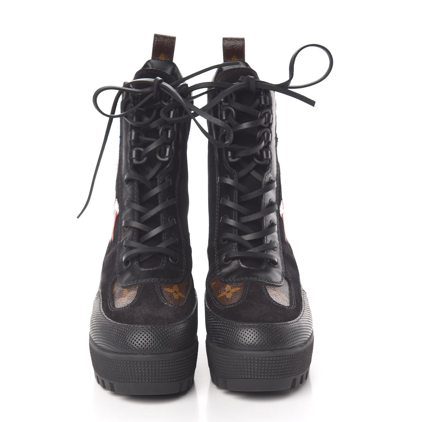 Suede Calfskin Monogram LV Black Heart Laureate Platform Desert Boots 36 Black