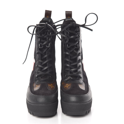 Louis Vuitton Suede Calfskin Monogram LV Black Heart Laureate Platform Desert Boots 36 Black 2 of 7