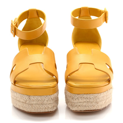 Hermes Goatskin Elda Espadrille Wedge Sandals 39 Jaune Sable 2 of 9