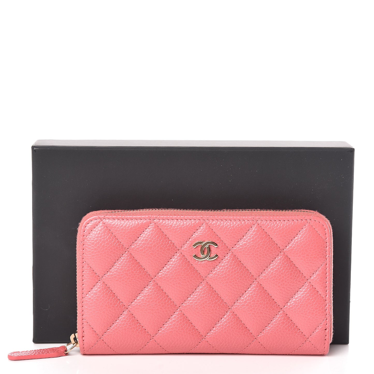 Metallic Caviar Quilted Small Zip Around Wallet Pink