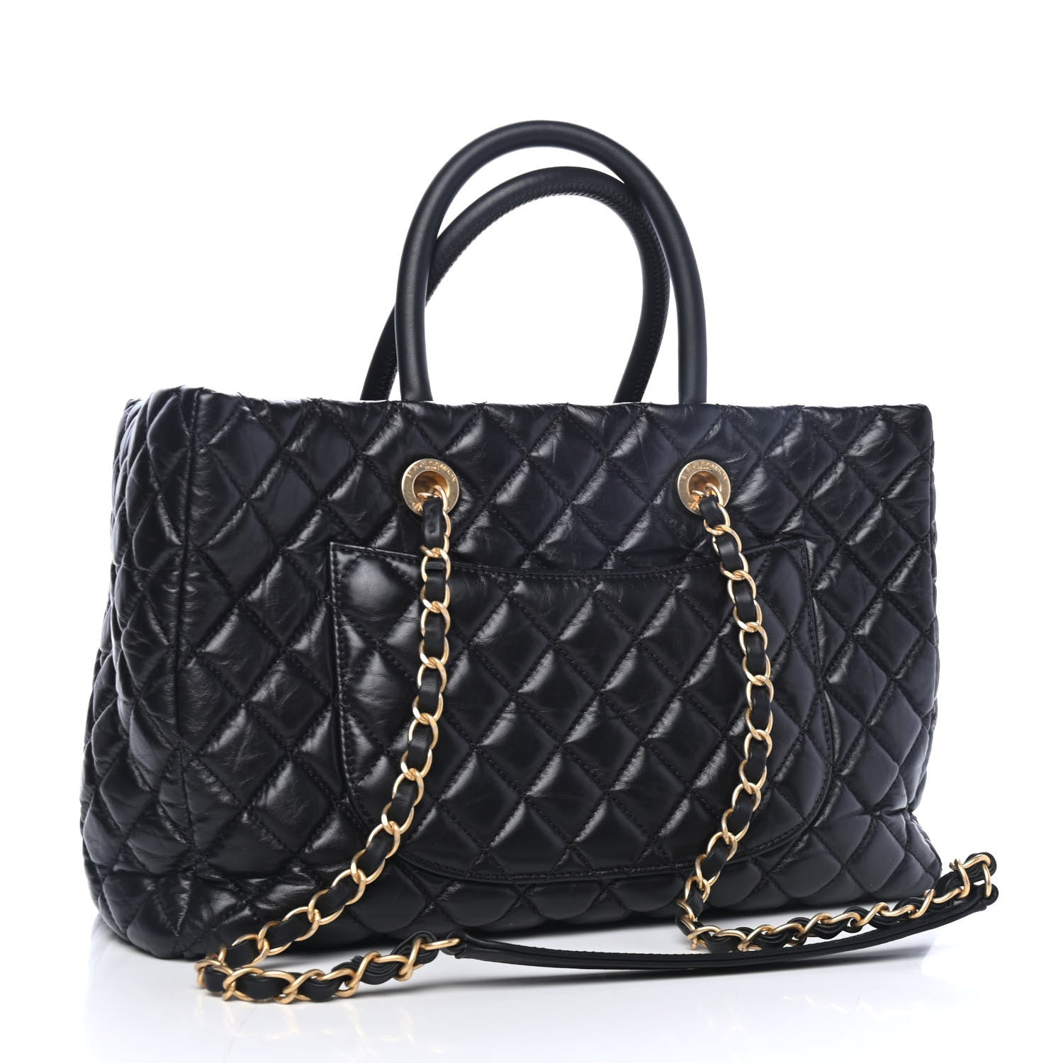 Chanel Aged Calfskin Quilted Large Coco Handle Shopping Tote Black 2 of 4